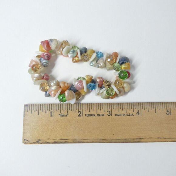 Dyed Trochus Shell Jewelry Set Pendant Bracelet Earrings Seashell Vtg Multicolor - Picture 3 of 11